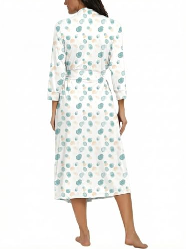 Image of VINTATRE Robes for Women Long Knit Bathrobe XS-4XL | 3 /4 Sleeve Bathrobes with Pockets, Stretchy and Lightweight Fabric, Inner Tie and Fixed Outer Matching Belt, Mid Calf Length