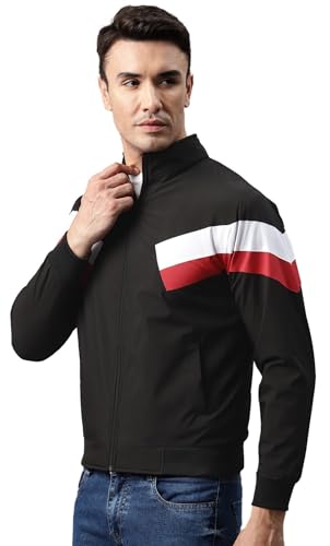 Image of ADBUCKS Men's Color Blocks Windcheater Standard Length Winter Jacket With Fur Inside For Outdoor