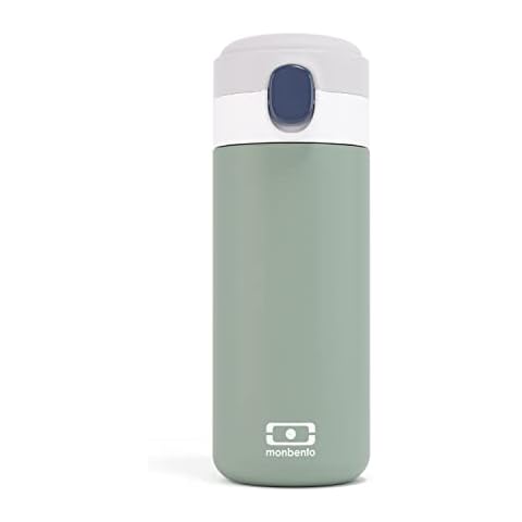 monbento - Insulated Water Bottle MB Pop green Natural - 11 floz/360ml Leakproof Metal Water Bottle - Keeps Drinks Hot/Cold - Stainless Steel Bottle for Kids & Adult - Sports Cap - BPA Free - Green Cover