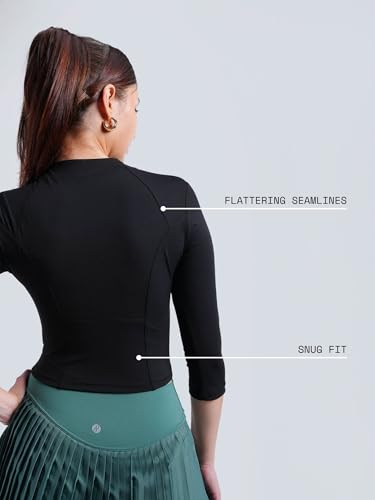 Image of CAVA Women's Silhouette Zip Top | Cropped Half-Zip Activewear with Flattering Seamlines, High Neck & 3 /4 Sleeves | ADPT Stretch Fabric for Gym, Yoga & Everyday Wear