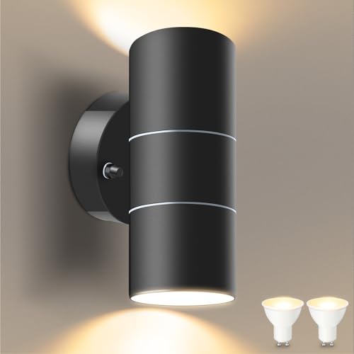 Image of ALUSSO Outdoor Wall Lights, 5W 400LM Up Down Mains Powered Lighting 3000K Warm White, Black Stainless Steel IP65 Waterproof for Garden, Porch, Garage (Bulb is Included)