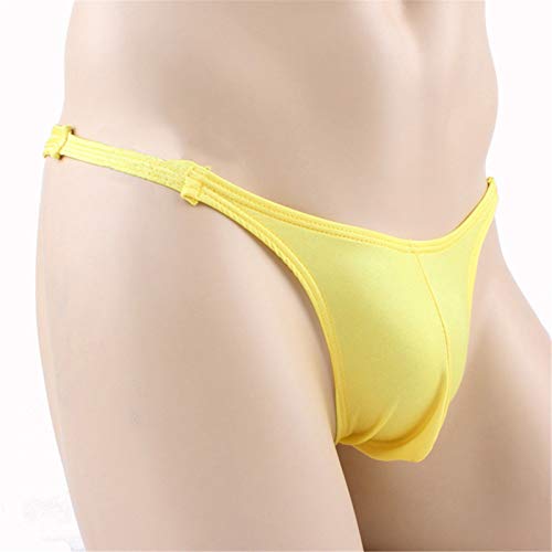 Wenmei Mens Fashion Sexy Hollow Out Double Low Brief Thong G-String Bikinis Underwear (Light Yellow) #TOP2
