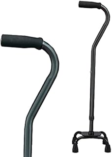 Carex Quad Cane with Small Base - Adjustable Height Quad Cane and Walking Stick with Small Base - Holds Up to 250 Pounds, Black, Universal, Pack of 1