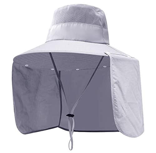 Image of Women Wide Brim Face Mask Sun Hat Detachable Neck Face Flap Ponytail UV Protection Visor Hat Garden Fishing Hiking