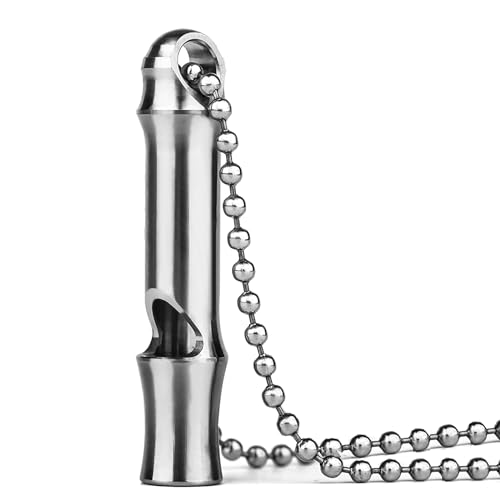 Autuveen Titanium Emergency Whistle,EDC Safety Whistles Necklace for Camping Outdoor,Loud Survival Keychain Whistle Loud up to 120db