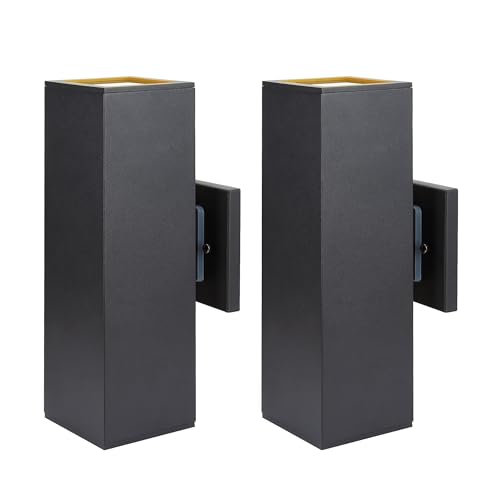 Image of Dusk to Dawn Outdoor Wall Lights, Aluminum Classic Outdoor Wall Sconce, Anti-Rust Waterproof Square Cylinder Wall Lantern Exterior Up Down Light Fixtures Matte Black [UL Listed] 2Pack
