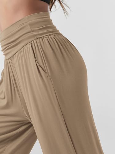 Image of ODODOS Women's Wide Leg Palazzo Lounge Pants with Pockets Light Weight Loose Comfy Casual Pajama Pants-28 Inseam, Peanut, Medium