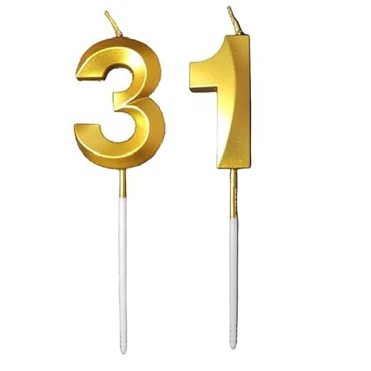 Image of ToyUniverse Number 31 Metallic Gold Candle for 31st Birthday, Anniversary, Surprise Party Cake Decoration (Pack of 2)
