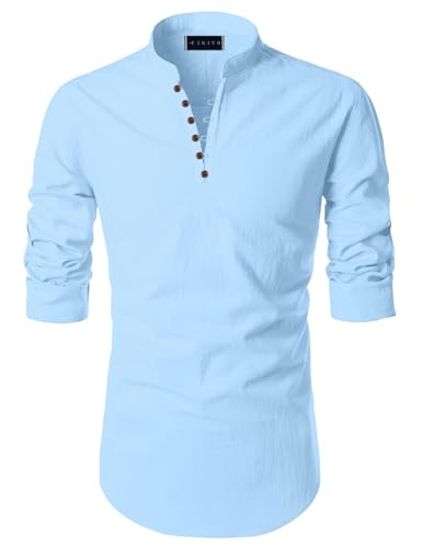 Image of Macsivo Men's Cotton Blend Kurta with Solid Band Collar Full Sleeve Button Closure Regular Fit Curved Hem Length | Kurta for Man | Combo Pack of 2