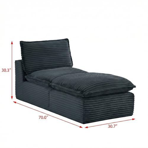 Image of Modular Sectional Sofa Add-On Set - Corduroy Middle Seat & Ottoman, Convertible Armless Chair with Footstool, DIY Expansion Module for Living Room, Bedroom, Apartment