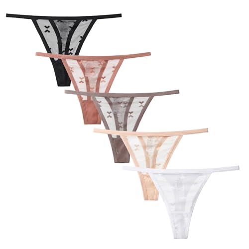 Yolev 5er-Pack Tanga Damen Spitze Tangas Unterhosen Sexy Hohl Unterwäsche Frauen Spitzen Bikini Tanga Set String Tief T-Back Atmungsaktive...