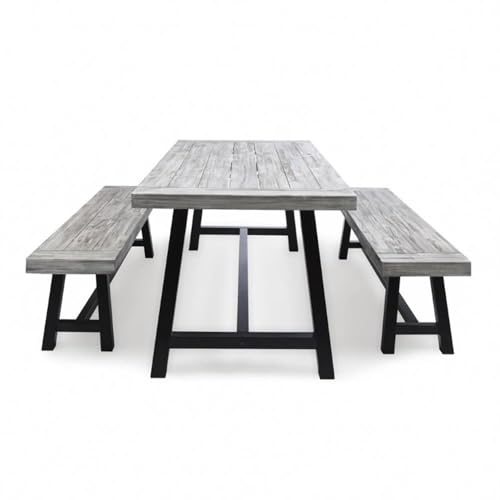Outdoor Dining in Fort Wayne: Top Stylish Sets for Your Patio 6 Great Deal Furniture Noble House Jubilee 3 Piece Outdoor Acacia Wood Dining Set in Light Gray