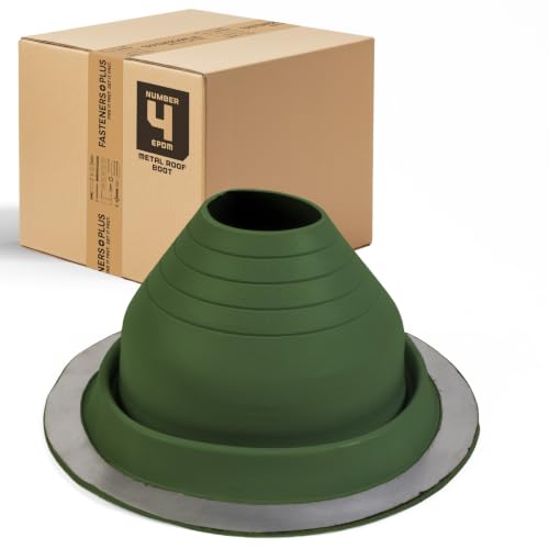Image of Fasteners Plus #4 Round EPDM Metal Roof Pipe Flashing Boot (Fits 3 inch - 6-1 /4 inch Pipe OD), Dark Green