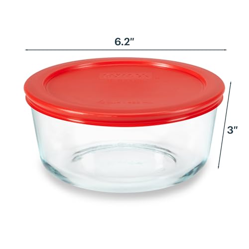 Pyrex Simply Store Glass Food Storage Container, Snug Fit Non-Toxic Plastic BPA-Free Lids, Freezer Dishwasher Microwave Safe, 4 Cup