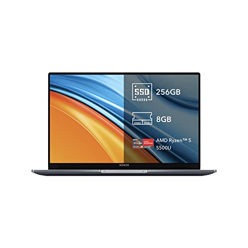 MagicBook 14 Windows 11 笔记本电脑，金属机箱笔记本电脑，8GB RAM，256GB SSD，AMD Ryzen 5 5500U，14 英寸，指纹传感器，背光法语 QWERTY 键盘，灰色