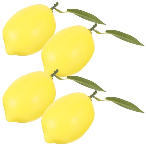 MAGICLULU 4pcs Artificial Lemons Yellow Realistic Foam Simulation Faux Lifelike Fruit Decorative Lemonade Decor for Crafts Home Kitchen Food Decorations Photography Props Education Toys