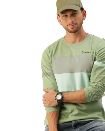 Image of Noble Monk Men Full Sleeve Round Neck T-Shirt | Printed Sleeves |Regular fit Tshirt for Men