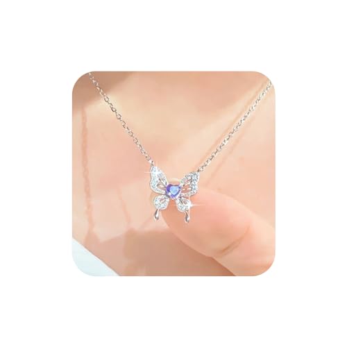 Aneneiceera Collier Pendentif Papillon En Cristal Vintage Collier Ras Du Cou En Argent Cz Collier Papillon Creux Collier En Cz Violet Collier Papillon Filigrane Chaîne...