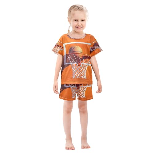 ALAZA Basketball Orange Sport Pajamas Set Short Sleeve Cotton Sleepwear Summer Pjs 2 Piece 5-14Y3