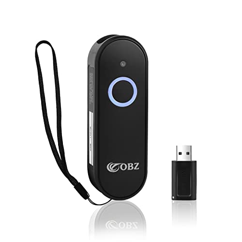 OBZ 1D 2D Bluetooth Barcode Scanner Kabellos – Wireless QR Code Scanner mit USB & Tragbarer Handscanner für iOS Android Windows Tablet PC POS