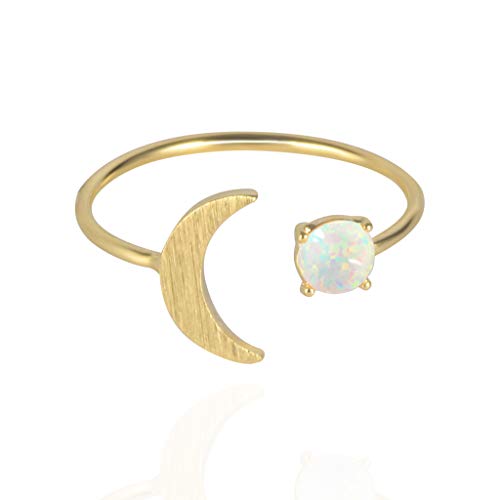 MUSTHAVE 18K Rose/White/Yellow Gold Plated Moon Opal Ring, White/Green/Pink Opal Ring, Adjustable Size (Yellow Gold)