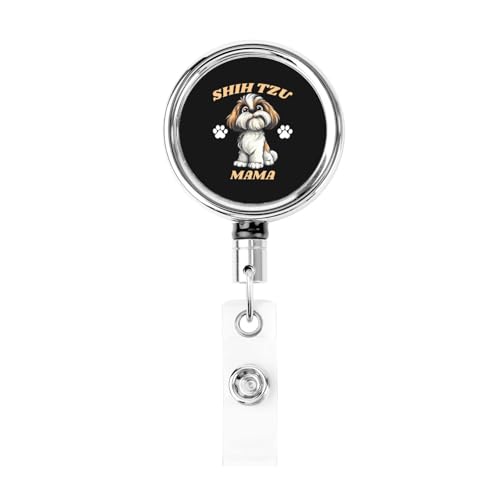 Shih Tzu Mama Shih Tzu Dog Mom Retractable Metal Badge Holder with Secure Clip for Multi Use