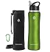 Swig Savvy Stainless Steel Insulated Leak Proof Flip Top Straw Cap Water Bottles with Pouch & Clip, Light Green, 32oz