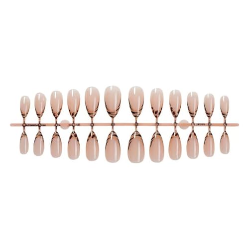Image of Leopard Print Nails Press ons French Tip Press on Nails Medium Almond Fake Nails Nude Glue on Nail Glossy Full Cover Artificial Acrylic Stick on Nail for Women Manicure 24Pcs