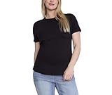 Motherhood Maternity Women's Short Sleeve Crew Neck Nursing Tee Shirt for Breastfeeding with Easy Access, Black, Small