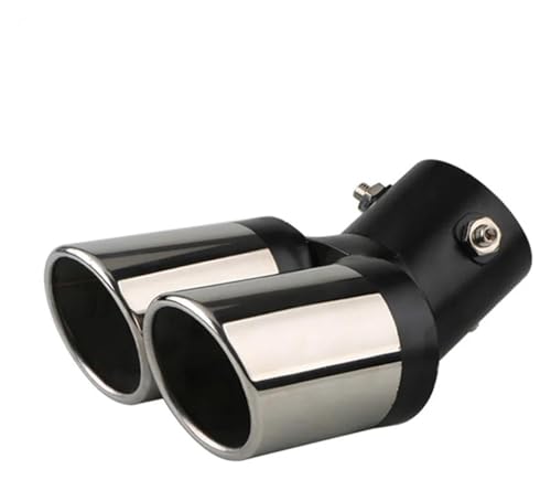 Tubo Escape Coche 1 Pieza 25' Entrada Corativa Acero Inoxidable Cromado Curvado Doble Salida Silenciador extremo escape salida doble(A)