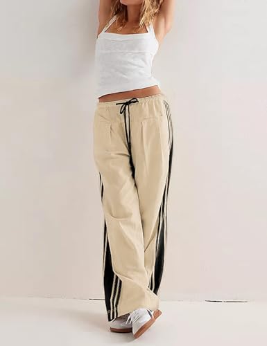 Wyeysyt Womens Wide Leg Pants Drawstring High Rise Palazzo Pants Side Striped Baggy Track Pants with Pockets2