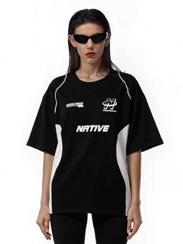 Men's Y2K Shirt Racing Graphic Tee Black Streetwear Baggy Vintage Contrast Color Graphic T-Shirts3