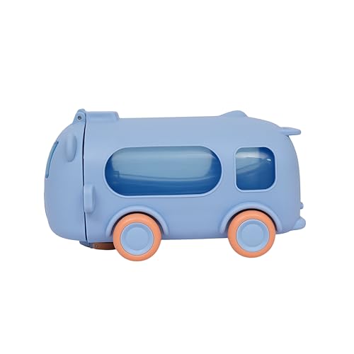 Image of Kids Water Bottle 500ml Bus Shape with Straw & Sipper, BPA Free Leakproof School Water Bottle with Lock & Strap for Boys & Girls (Blue)