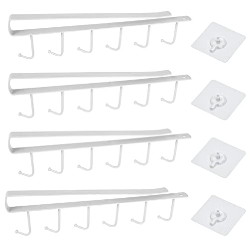 4 ganchos para tazas multifunción para colgar debajo del armario, con 4 tornillos adhesivos, herramienta para corbatas, cinturones, bufandas sin perforación