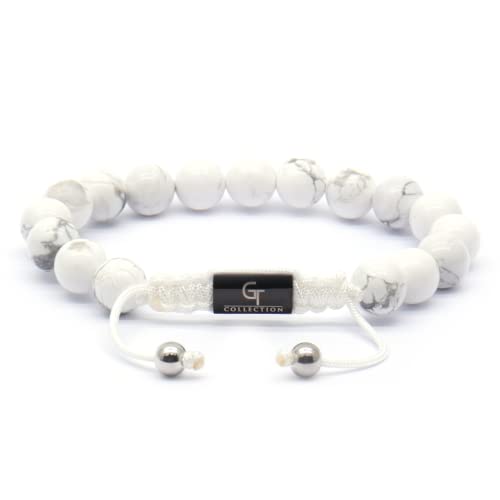 Gt Collection Men's Beaded Bracelet - Wearer With Name, Fame, Fortune, And Money – 100% Natural Wrapped - Gemstones Beaded Bracelet For Men’s Bracelet (White Howlite Stone) #TOP4