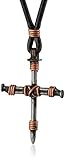 Bob Siemon Stainless Steel Nail and Copper Wire Cross Pendant on Leather Cord, 30