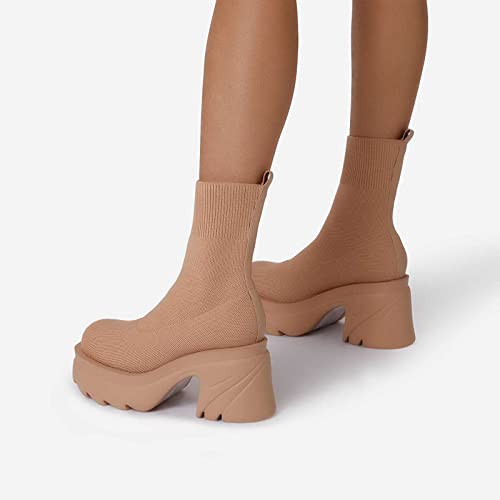 HBLXKJ Women Ankle Boot, Short Booties Slip On Platform Stretchy Socks Boots Cover