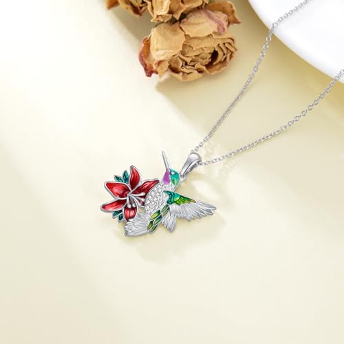 Lab Grown Diamond Hummingbird Necklace Sterling Silver Enamel Hummingbird Pendant Necklace Cute Animal Bird Necklace for Women Platinum Plated Silver (D Color, VVS Clarity)4