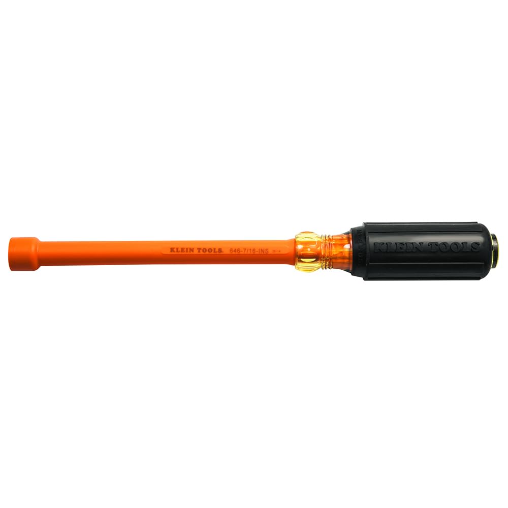 Klein Tools 646716INS Insulated Nut Driver, Made in USA, 7/16-Inch, 6-Inch Hollow Shaft, Cushion Grip Handle