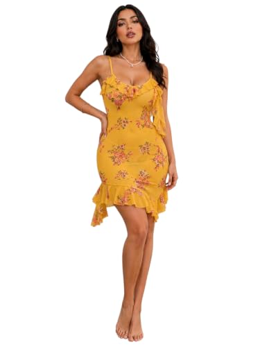 Image of Women's Floral Mesh Babydoll Lingerie Nightdress with Matching G-String Panty | Sheer Transparent Sleeveless Lace Chemise Sleepwear for Honeymoon, Nightwear & Romantic Wear