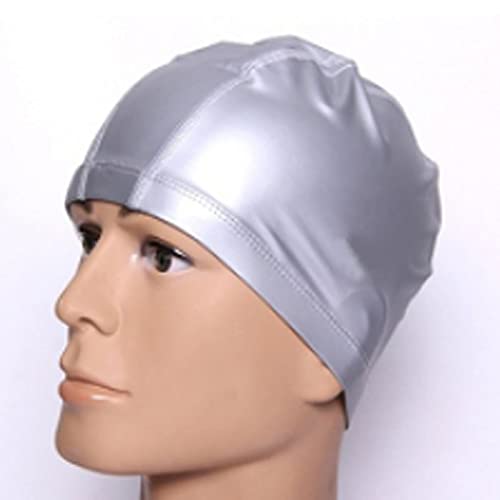 Gorro de baño Gorro de natación Impermeable for Adultos, Hombres y Mujeres, con Pelo Largo y elástico, Recubierto de PU, for Piscina(Silver)