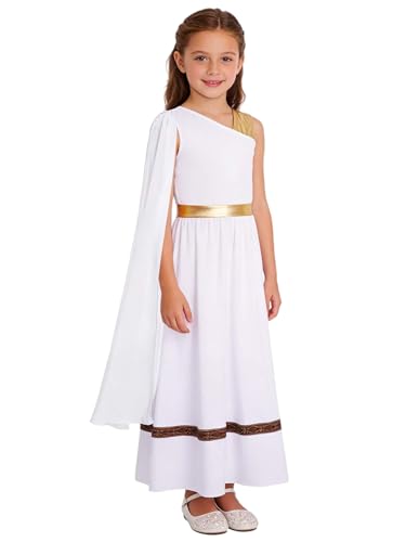 Linjinx Disfraz de diosa griega para niña, vestido romano antiguo, reina egipcia, Atenea, toga olímpica, disfraz de carnaval, Blanco, 122-128