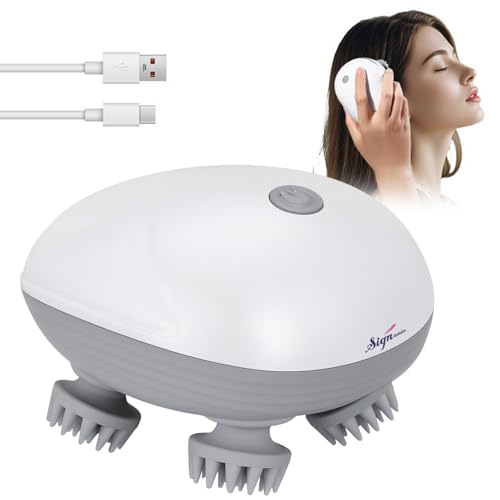 Image of Signamio Electric Head Massager for Scalp with 360-Degree Rotating Heads, 96 Silicon Kneading Points for Scalp Massage, 3 Modes for Relaxation, Portable Head Massager for Home and Travel