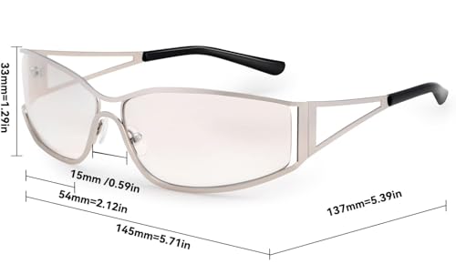 Y2K Sunglasses for Women – Retro 2000s Wrap Around Rimless Metal Frame UV400 Trendy Fashion Shades2