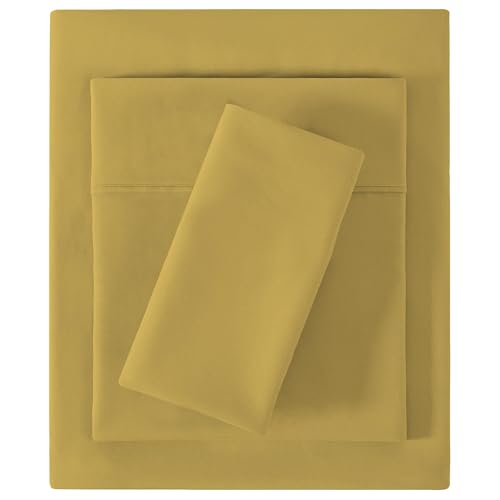 Image of Softan Microfiber Twin Sheet Set with Non-Slip Straps, Mustard Yellow | 15 inch Deep Pocket Fitted Bed Sheets, Double Brushed Microfiber, Cozy Sheets & Pillowcase for All Season