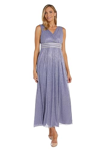 Image of R&M Richards Women's Sleeveless Maxi Dress - V-Neck Pleated Long Formal Gown W /Rhinestone Trim - Party & Cocktail Attire