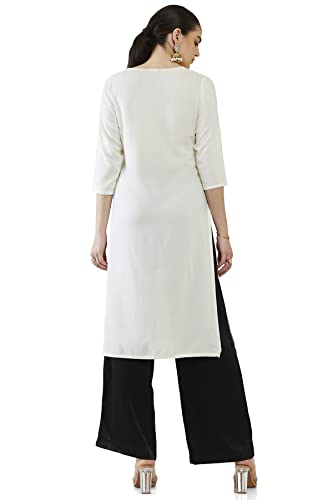 Image of Soch Women Off White Rayon Embroidered Kurta