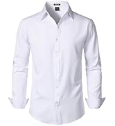 JEMITOP Men's Stretch Soft Slim Fit Dress Shirts Long Sleeve Formal Wedding Business Casual Butto...