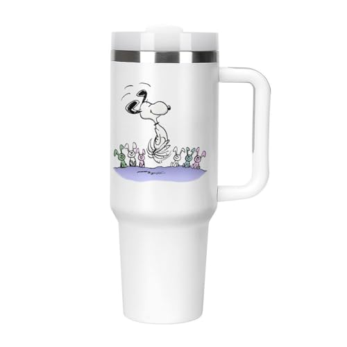 スヌーピー うさぎ タンブラー 水筒 ドリンクカップ ウォーターボトル 大容量 ストロー 車用 蓋付き 取っ手付き 保温 保冷 直飲み ステンレス 持ち運び 真空断熱 40オンス 1180m?