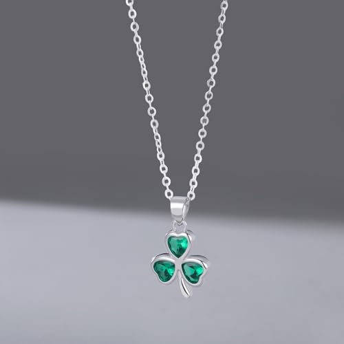 SLUYNZ 925 Sterling Silver Green Shamrock Choker Necklace for Women Teens Clover Pandant Necklace Chain3